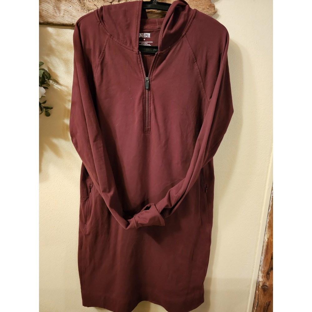 Duluth Womens Sweatshirt Dress Hooded Qtr Zip Burgandy zip pockets size Small